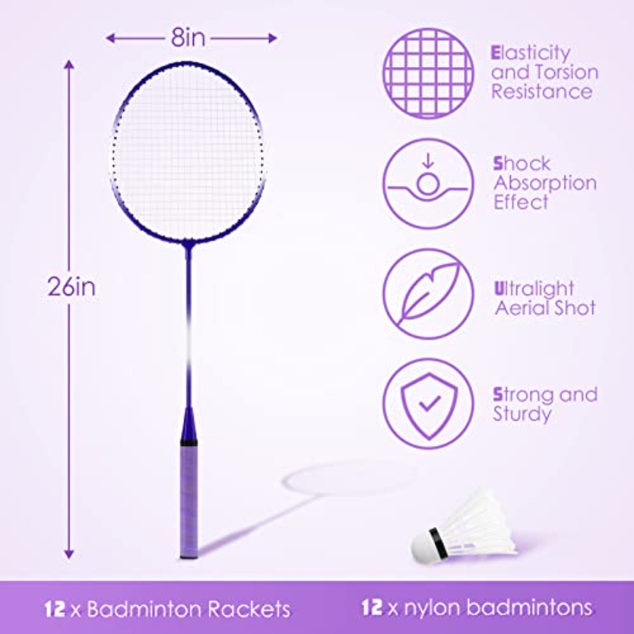 12 Pcs Badminton Rackets Set f - مراجعة Nylon Shuttlecock 12 وسعره